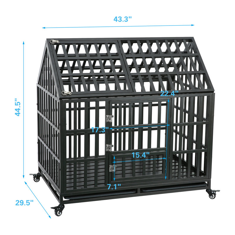 Tucker Murphy Pet Dog Crate Cage Metal Frame Dog Kennel for Middle to Large Size Pets with 4 Lockable Wheels Black Wayfair